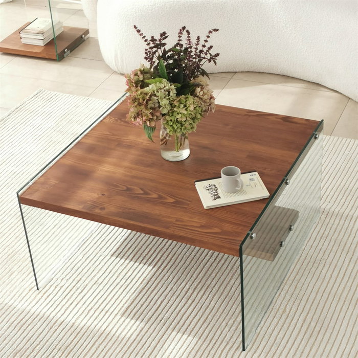 Hanah Home Mesa de Centro Aqua - Chestnut con Cristal Templado Hanah Home Mesa de Centro Aqua - Chestnut con Cristal Templado